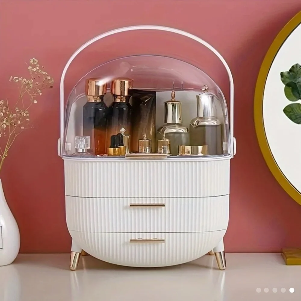Elegant White and Gold Cosmetic Organizer